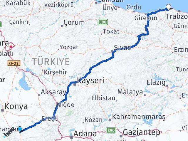 Karaman Vakfıkebir Trabzon Arası Kaç Km - Yol Haritası