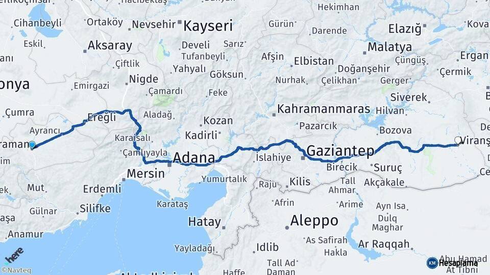 Karaman Viranşehir Şanlıurfa Arası Kaç Km - Yol Haritası