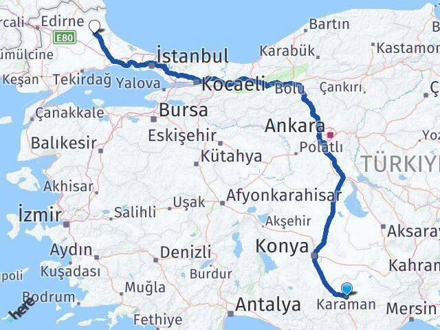 Karaman Vize Kırklareli Arası Kaç Km - Yol Haritası