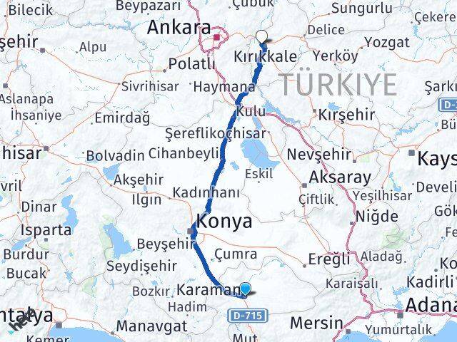 Karaman Yahşihan Kırıkkale Arası Kaç Km - Yol Haritası