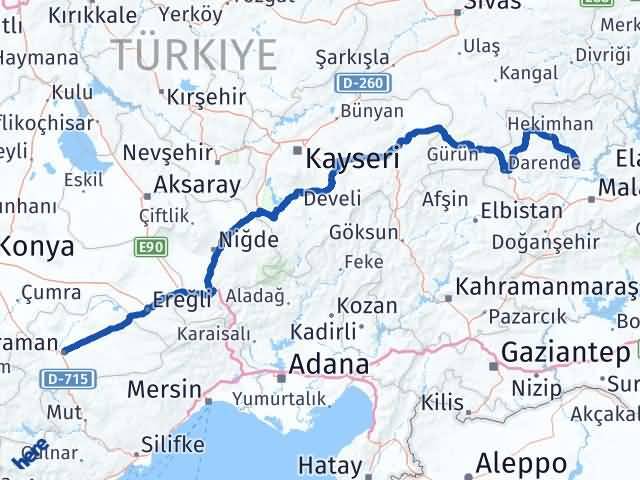Karaman Yazıhan Malatya Arası Kaç Km - Yol Haritası