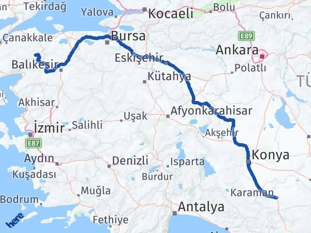Karaman Yenice Çanakkale Arası Kaç Km - Yol Haritası
