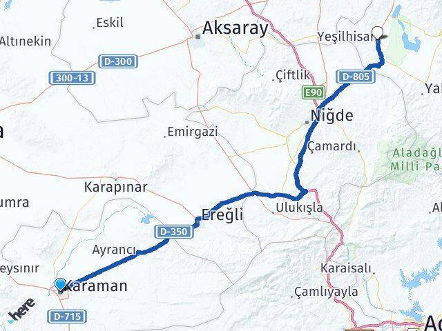 Karaman Yeşilhisar Arası Kaç Km - Yol Tarifi