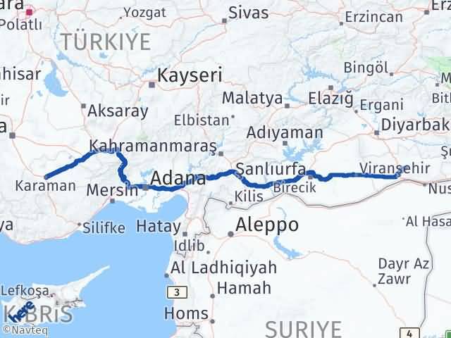 Karaman Yeşilli Mardin Arası Kaç Km - Yol Haritası