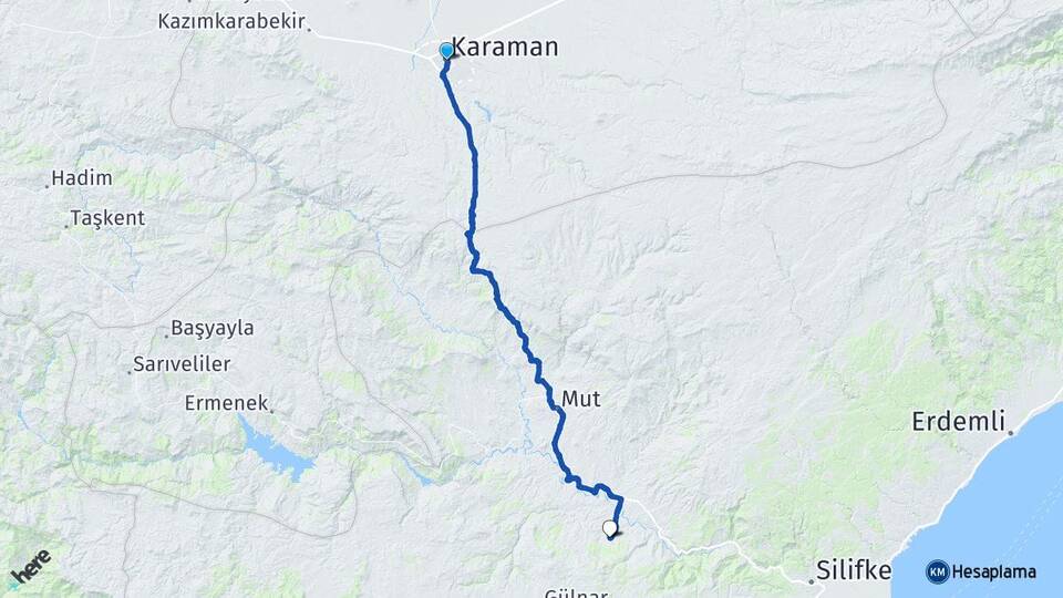 Karaman Zeyne Gülnar Mersin Arası Kaç Km - Yol Haritası