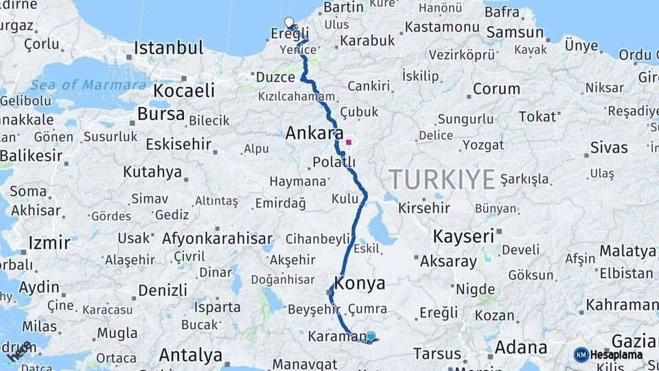 Karaman Zonguldak Arası Kaç Km - Yol Haritası
