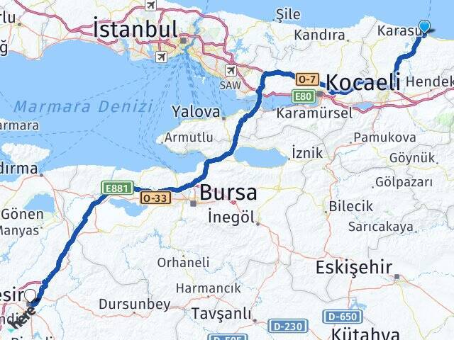 Karasu Otogarı Balıkesir Arası Kaç Km - Yol Tarifi