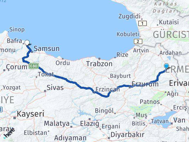 Kars 19 Mayıs Samsun Arası Kaç Km - Yol Haritası