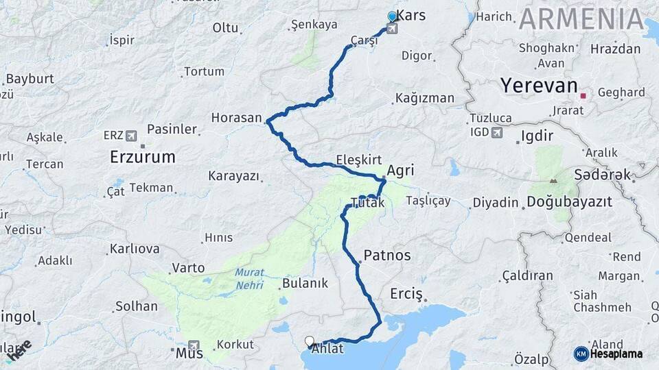 Kars Ahlat Bitlis Arası Kaç Km - Yol Haritası
