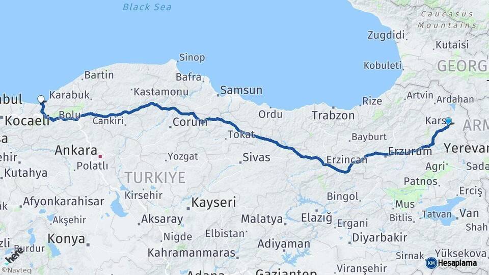 Kars Akçakoca Düzce Arası Kaç Km - Yol Haritası