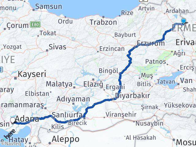 Kars Akyaka Adana Arası Kaç Km - Yol Haritası