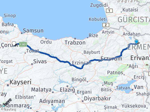 Kars Akyaka Amasya Arası Kaç Km - Yol Haritası