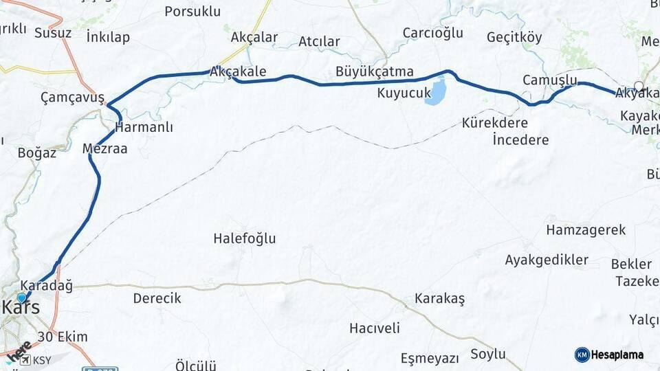 Kars Akyaka Arası Kaç Km - Yol Haritası