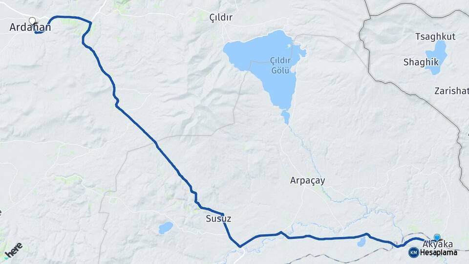 Kars Akyaka Ardahan Arası Kaç Km - Yol Haritası