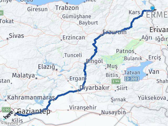 Kars Akyaka Gaziantep Arası Kaç Km - Yol Haritası