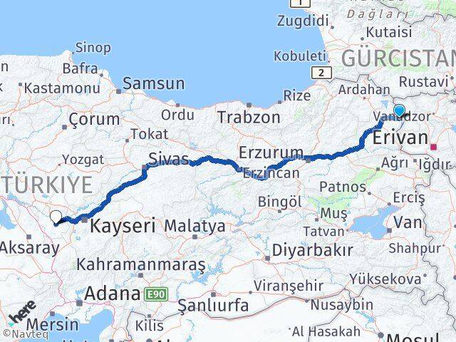 Kars Akyaka Nevşehir Arası Kaç Km - Yol Haritası