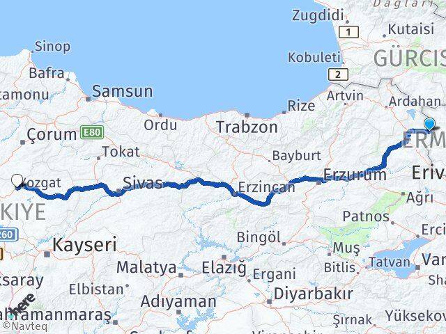 Kars Akyaka Yozgat Arası Kaç Km - Yol Haritası