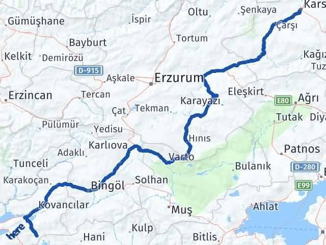 Kars Alacakaya Elazığ Arası Kaç Km - Yol Haritası