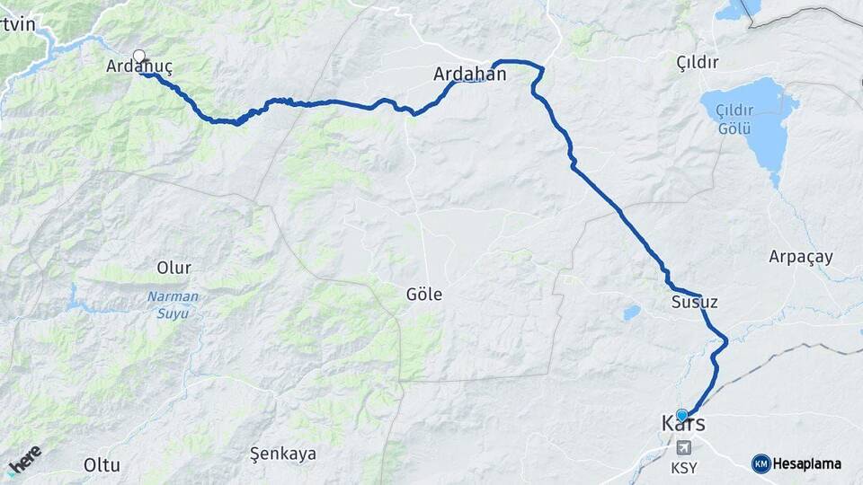 Kars Ardanuç Artvin Arası Kaç Km - Yol Haritası