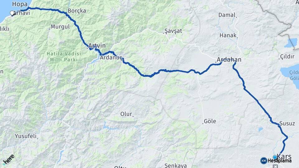 Kars Arhavi Artvin Arası Kaç Km - Yol Haritası