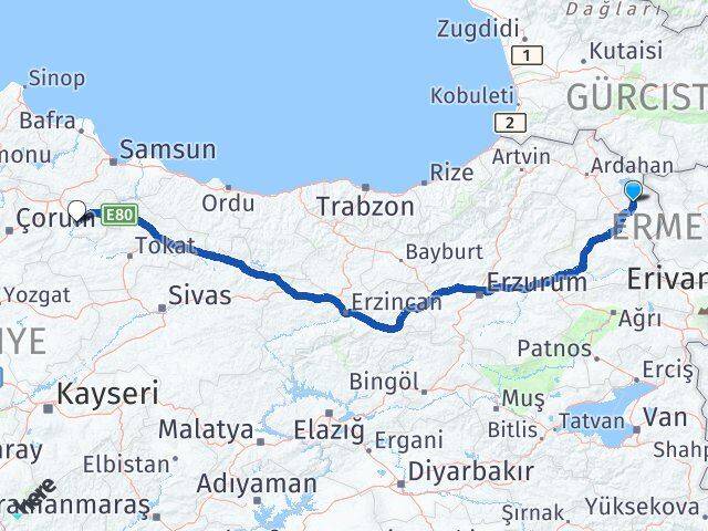 Kars Arpaçay Amasya Arası Kaç Km - Yol Haritası