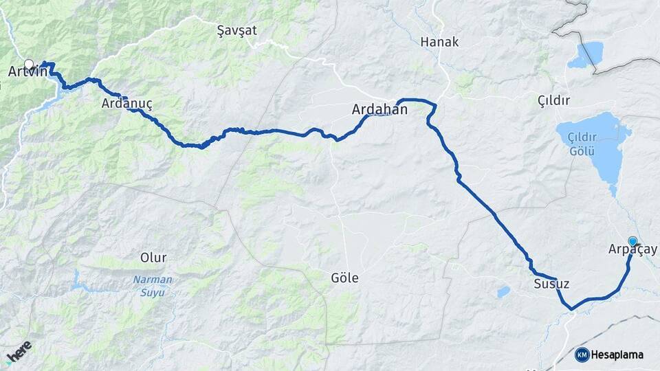 Kars Arpaçay Artvin Arası Kaç Km - Yol Haritası