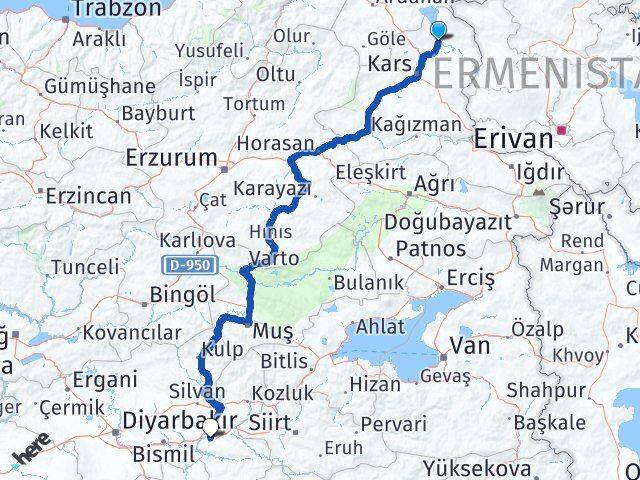 Kars Arpaçay Batman Arası Kaç Km - Yol Haritası