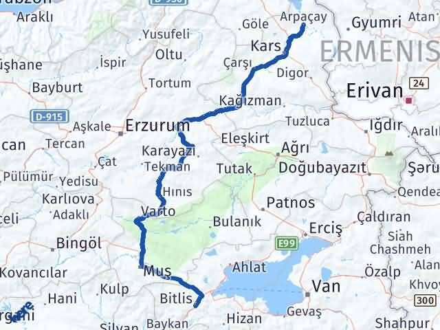 Kars Arpaçay Bitlis Arası Kaç Km - Yol Haritası
