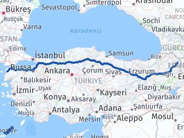 Kars Arpaçay Çanakkale Arası Kaç Km - Yol Haritası
