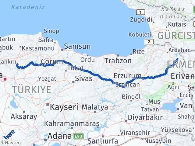 Kars Arpaçay Çankırı Arası Kaç Km - Yol Haritası
