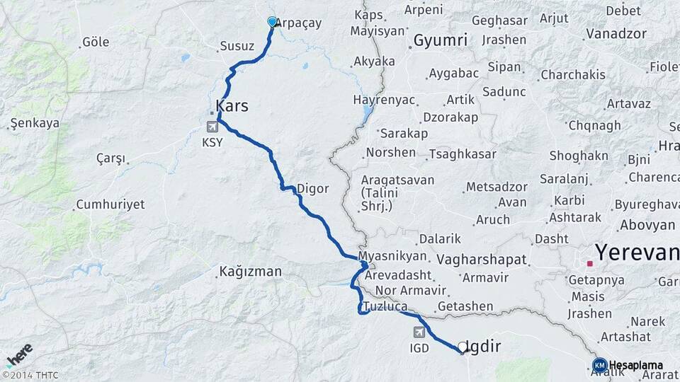 Kars Arpaçay Iğdır Arası Kaç Km - Yol Haritası