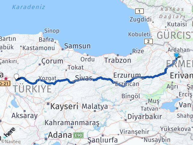 Kars Arpaçay Kırıkkale Arası Kaç Km - Yol Haritası