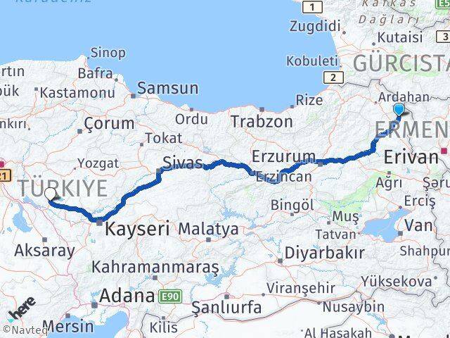 Kars Arpaçay Kırşehir Arası Kaç Km - Yol Haritası