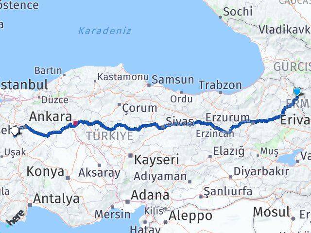 Kars Arpaçay Kütahya Arası Kaç Km - Yol Haritası