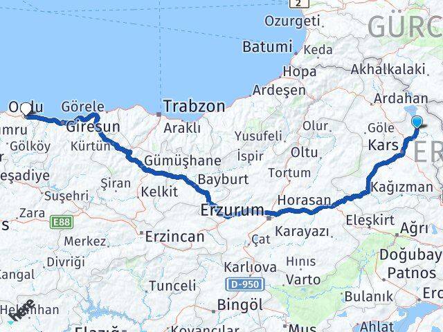 Kars Arpaçay Ordu Arası Kaç Km - Yol Haritası