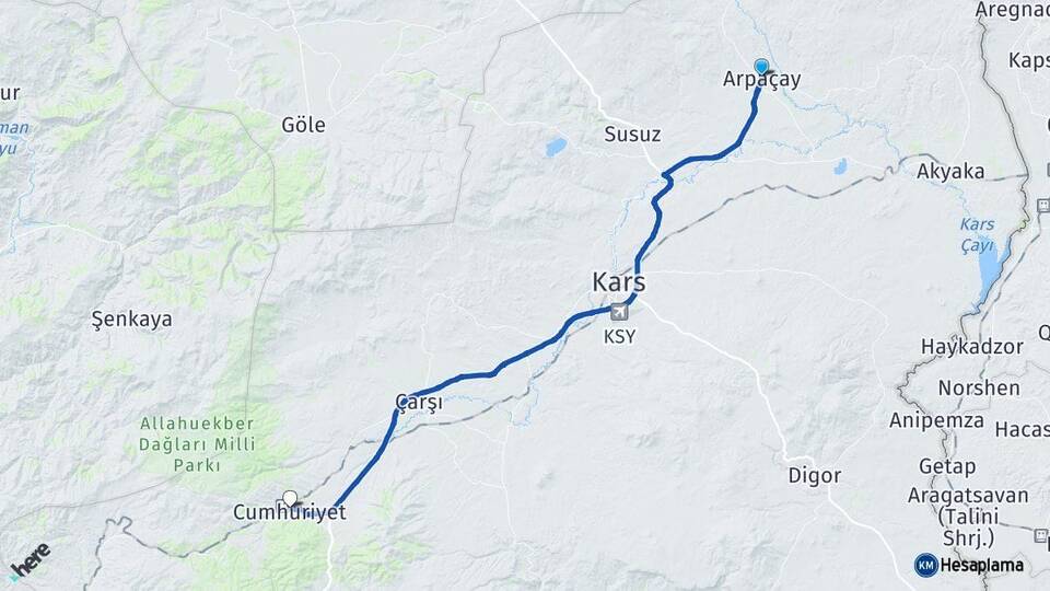 Kars Arpaçay Sarıkamış Arası Kaç Km - Yol Haritası