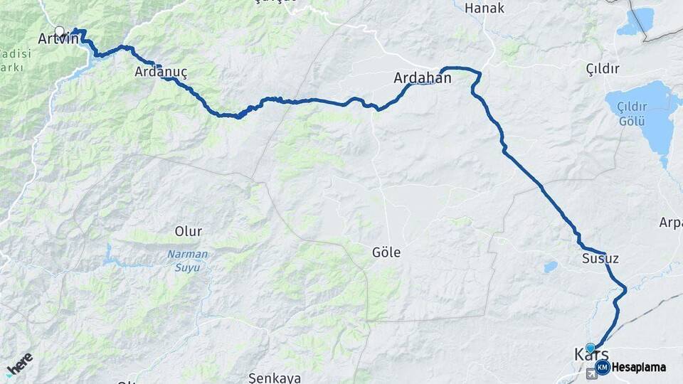 Kars Artvin Arası Kaç Km - Yol Haritası