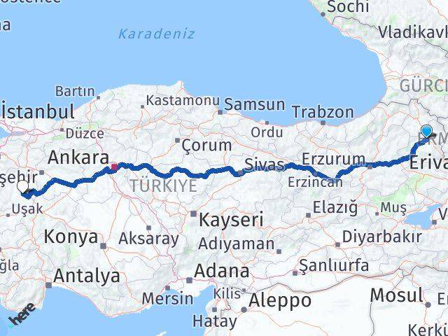 Kars Aslanapa Kütahya Arası Kaç Km - Yol Haritası