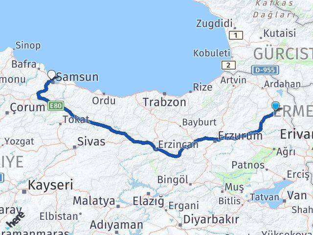 Kars Atakum Samsun Arası Kaç Km - Yol Haritası