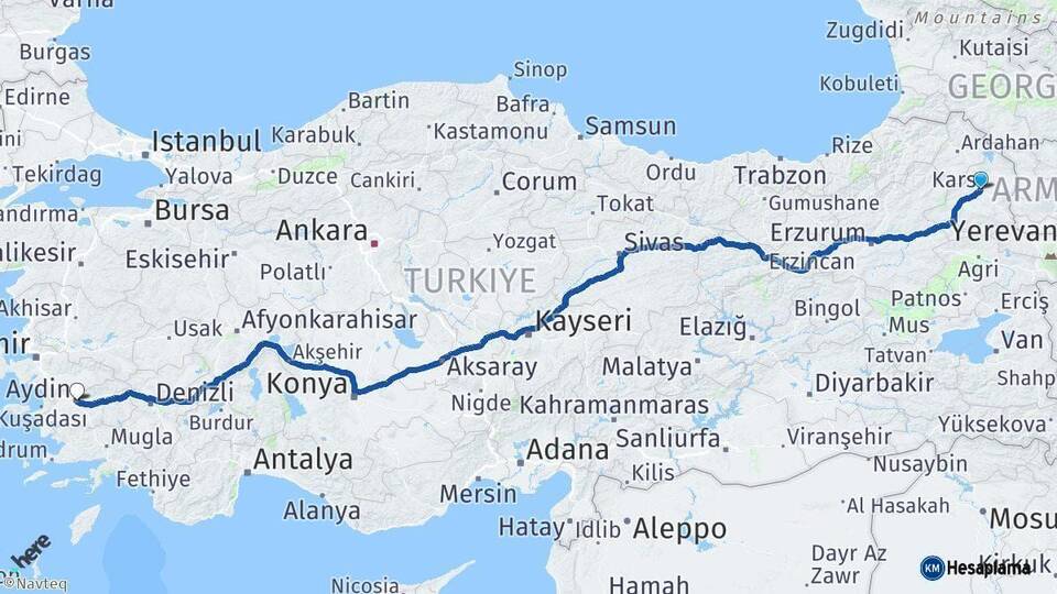 Kars Aydın Arası Kaç Km - Yol Haritası
