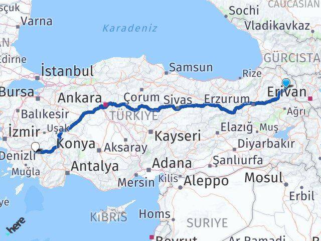 Kars Babadağ Denizli Arası Kaç Km - Yol Haritası