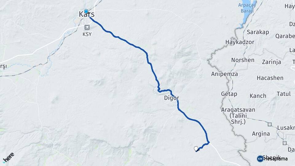 Kars Başköy Digor Arası Kaç Km - Yol Haritası
