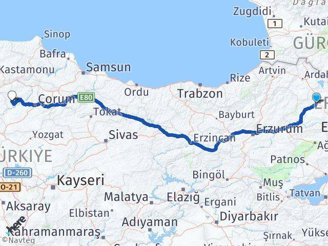Kars Bayat Çorum Arası Kaç Km - Yol Haritası