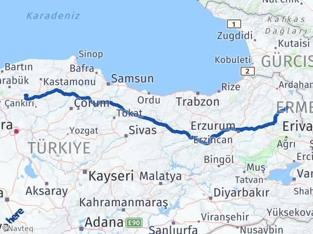 Kars Bayramören Çankırı Arası Kaç Km - Yol Haritası