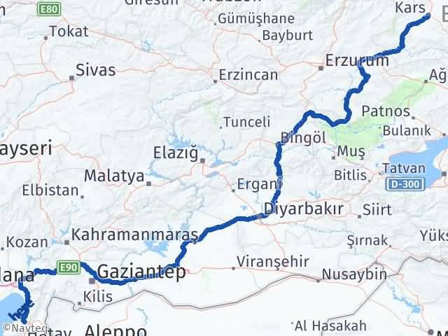 Kars Belen Hatay Arası Kaç Km - Yol Haritası