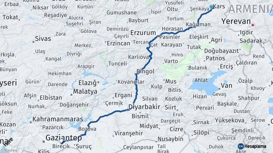 Kars Birecik Şanlıurfa Arası Kaç Km - Yol Haritası