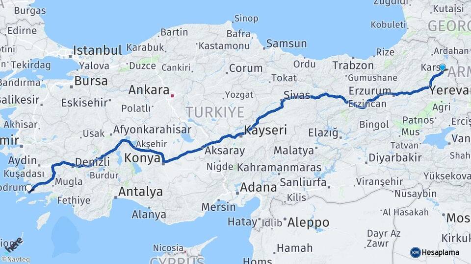Kars Bodrum Muğla Arası Kaç Km - Yol Haritası