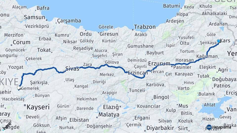 Kars Boğazlıyan Arası Kaç Km - Yol Tarifi
