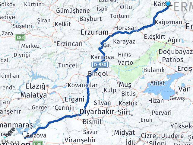 Kars Bozova Şanlıurfa Arası Kaç Km - Yol Haritası