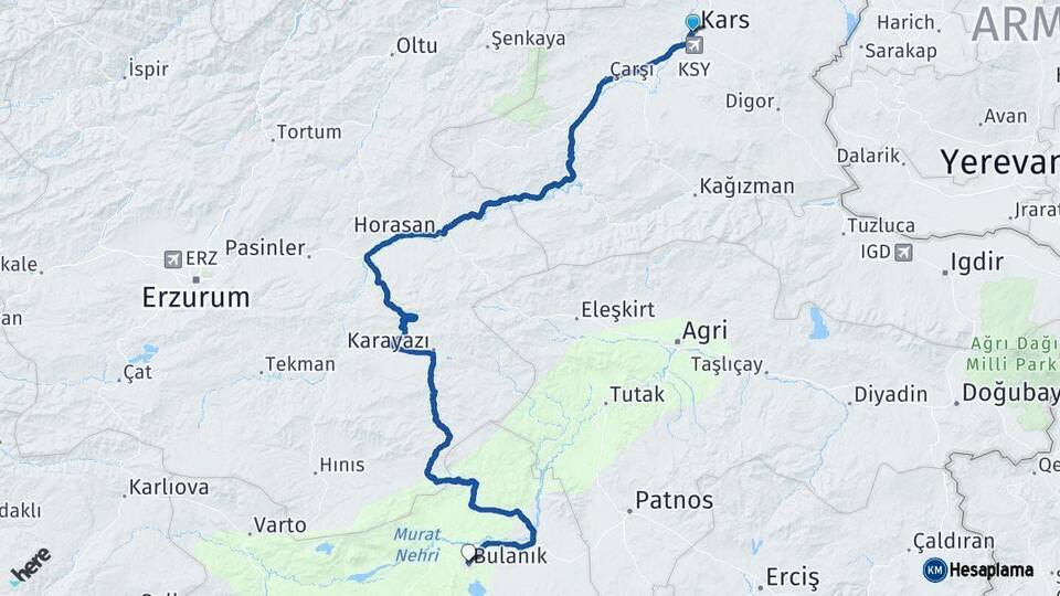 Kars Bulanık Muş Arası Kaç Km - Yol Haritası